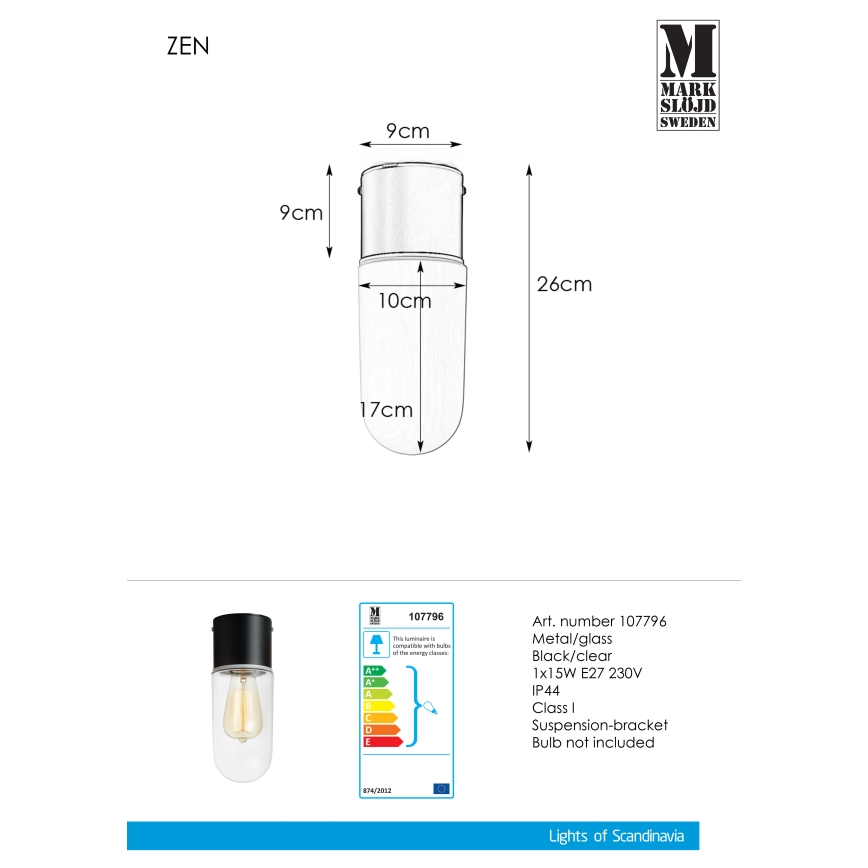 Markslöjd 107796 - Plafoniera da bagno ZEN 1xE27/15W/230V IP44