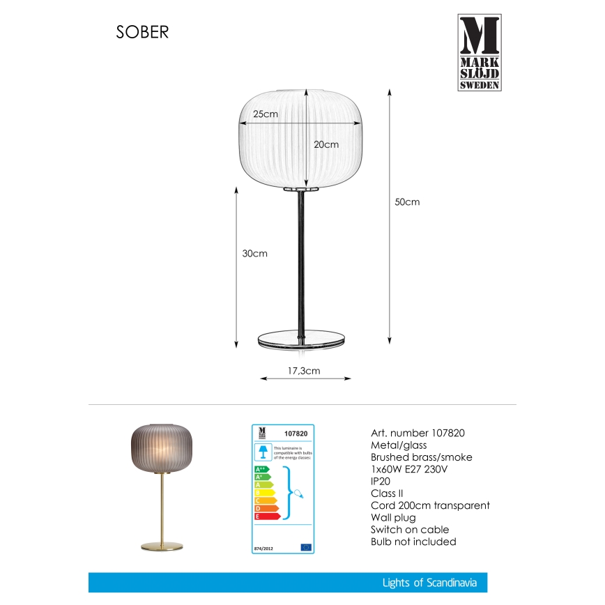 Markslöjd 107820 - Lampada da tavolo SOBER 1xE27/60W/230V ottone