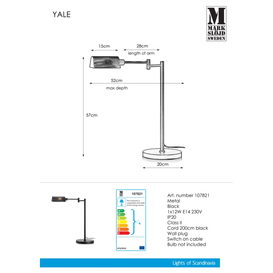 Markslöjd 107821 - Lampe de table YALE 1xE14/12W/230V