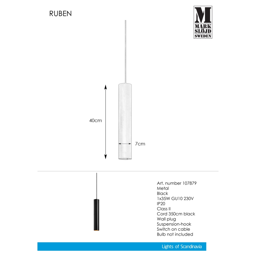 Markslöjd 107879 - Suspension avec fil RUBEN 1xGU10/35W/230V