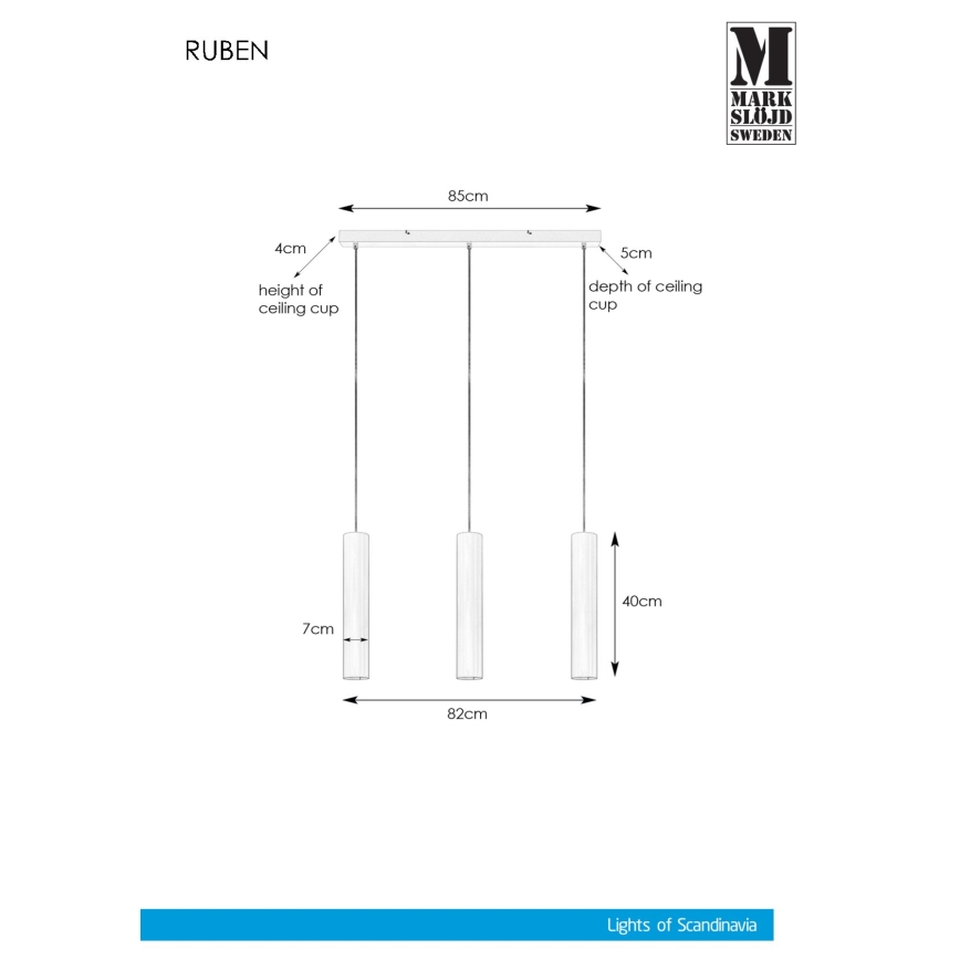 Markslöjd 107883 - Lampadario a sospensione con filo RUBEN 3xGU10/35W/230V