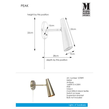 Markslöjd 107899 - Applique PEAK 1xE14/40W/230V
