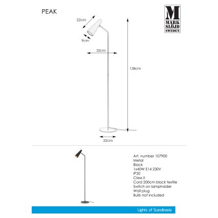 Markslöjd 107900 - Lampada da terra PEAK 1xE14/40W/230V