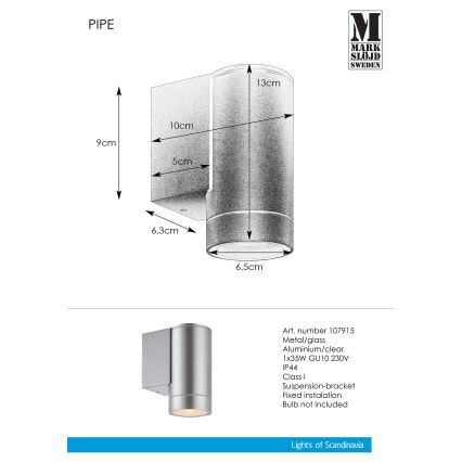 Markslöjd 107915 - Außenwandleuchte PIPE 1xGU10/35W/230V IP44