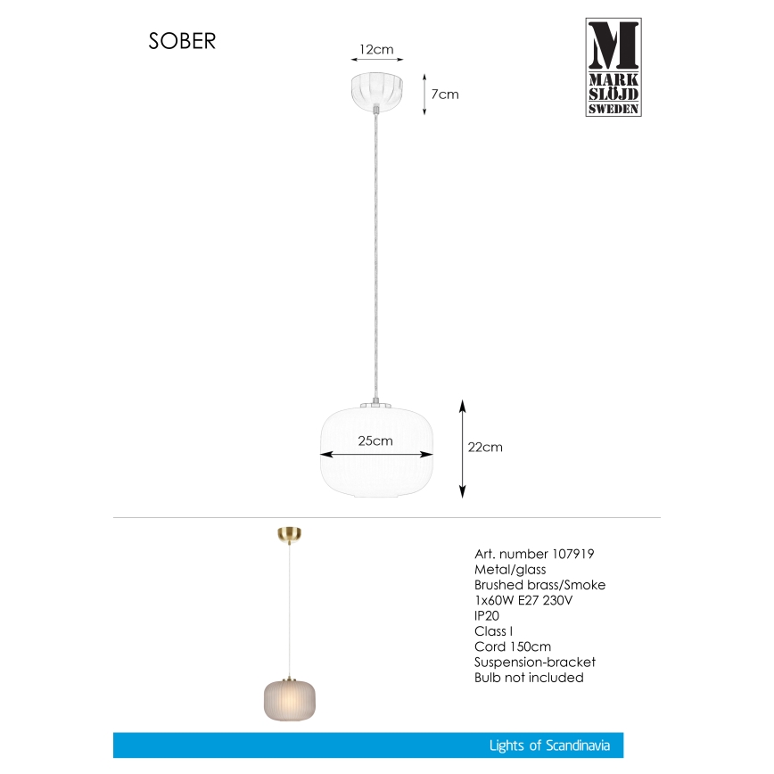Markslöjd 107919 - Lampadario a sospensione con filo SOBER 1xE27/20W/230V