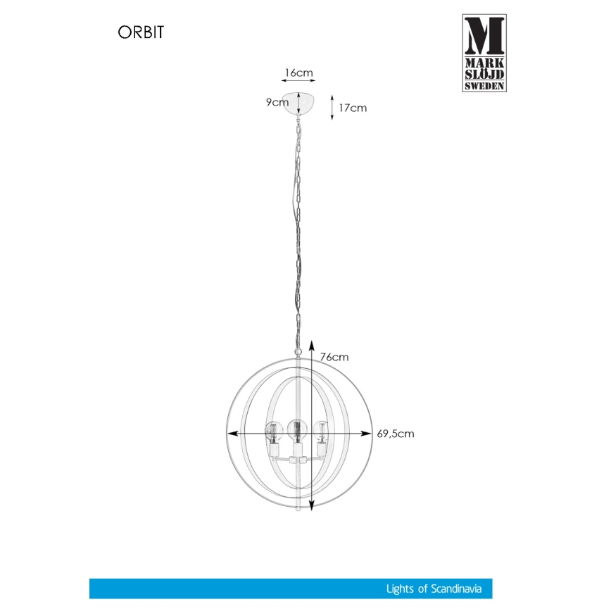 Markslöjd 107941 - Kette-Kronleuchter  ORBIT 3xE27/60W/230V