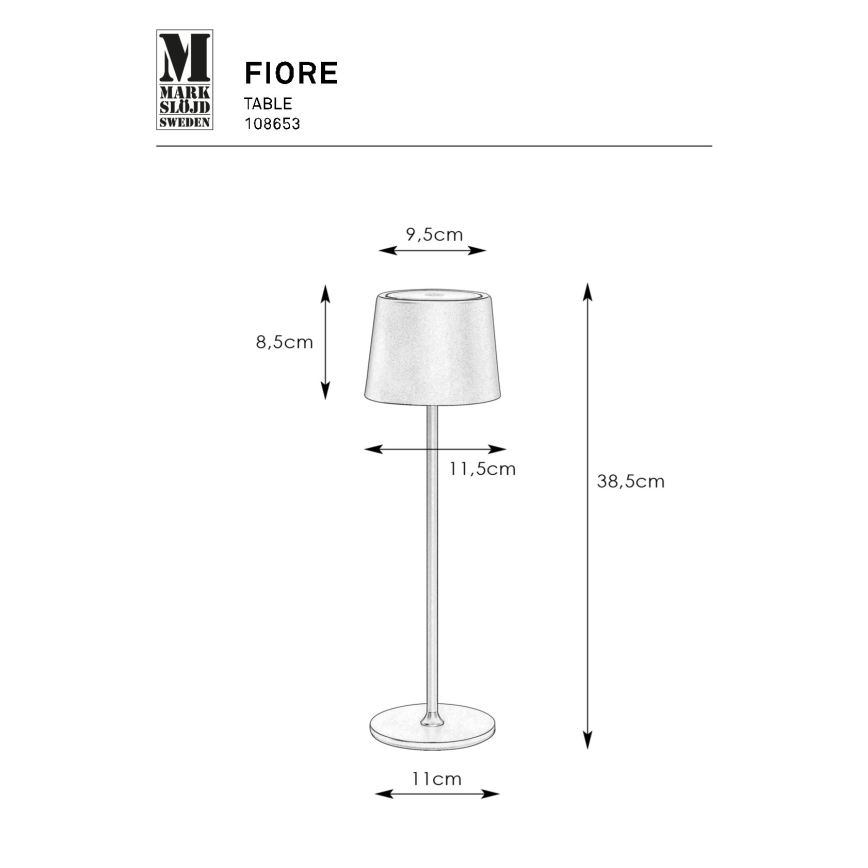 Markslöjd 108653 - Lampe à intensité variable rechargeable FIORE LED/2W/5V IP44 38 cm noir