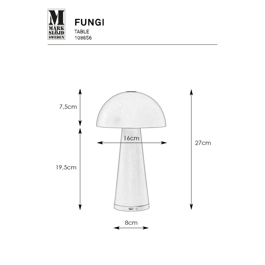 Markslöjd 108656 - Lampe à intensité variable rechargeable FUNGI LED/1,5W/5V IP44 blanc