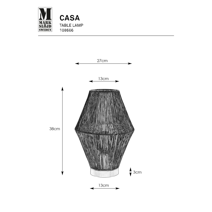 Markslöjd 108666 - Lampada da tavolo CASA 1xE27/40W/230V nero