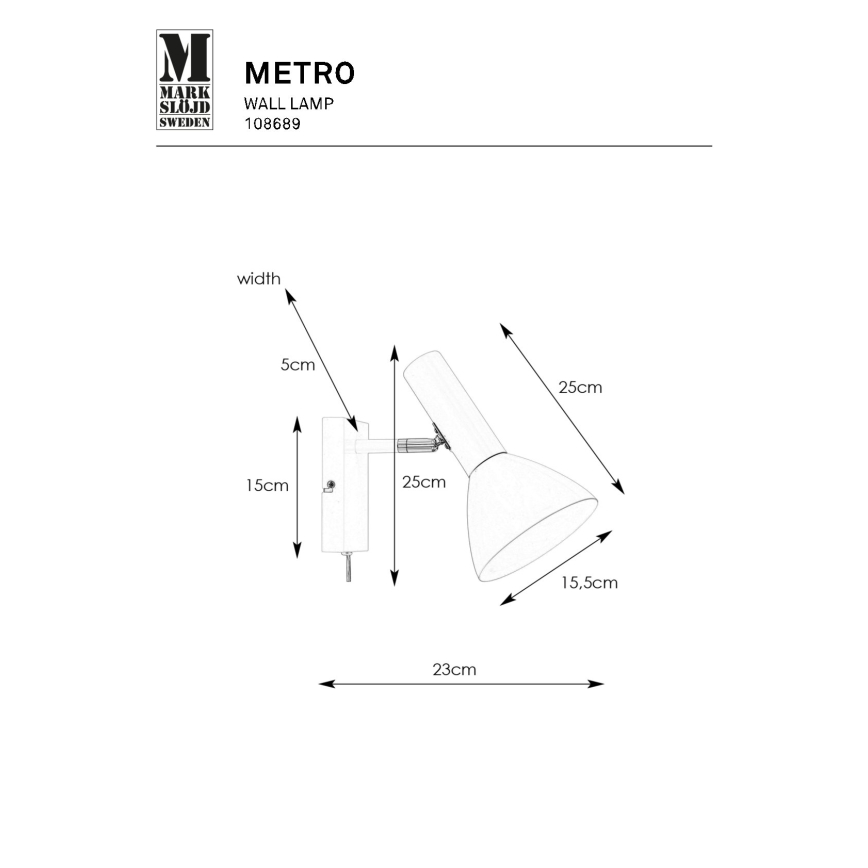 Markslöjd 108689 - Wandleuchte METRO 1xE27/40W/230V weiß