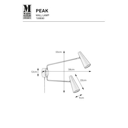 Markslöjd 108690 - Applique PEAK 2xE14/40W/230V nero