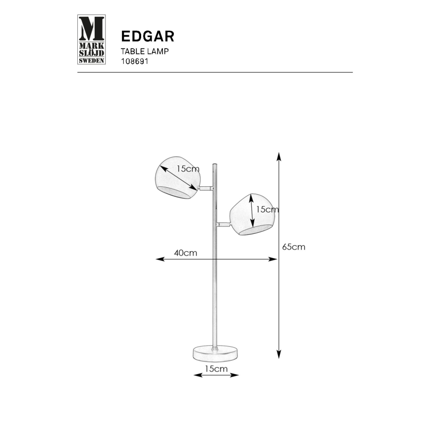Markslöjd 108691 - Lampada da tavolo EDGAR 2xE14/40W/230V nero