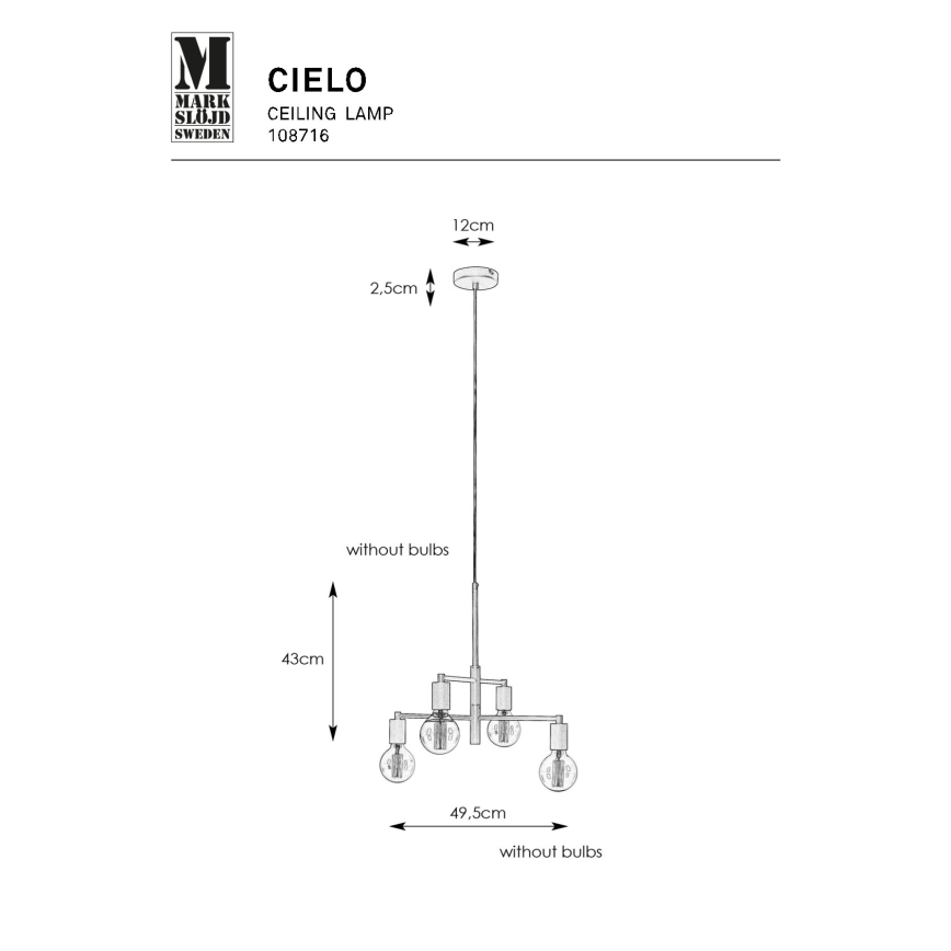 Markslöjd 108716 - Hängeleuchte an Schnur CIELO 4xE27/40W/230V schwarz