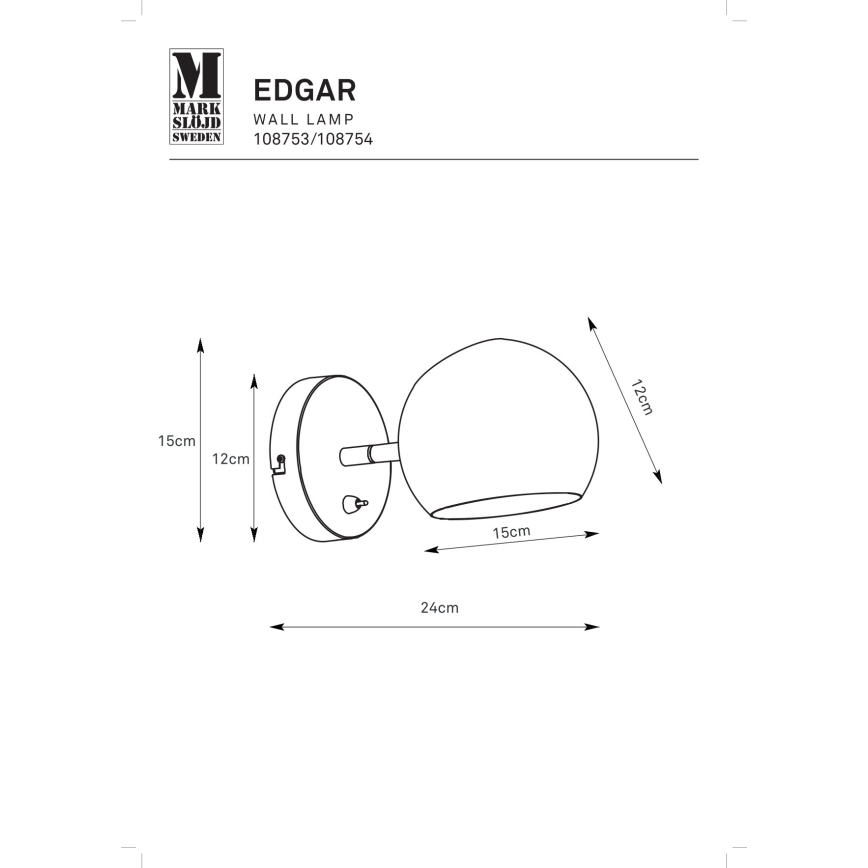 Markslöjd 108754 - Wandleuchte EDGAR 1xE14/40W/230V golden