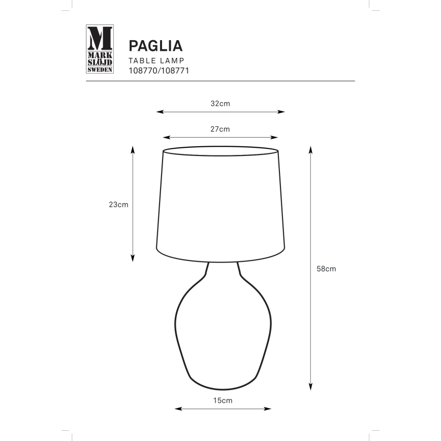 Markslöjd 108771 - Lampe de table PAGLIA 1xE27/40W/230V blanc/rotin