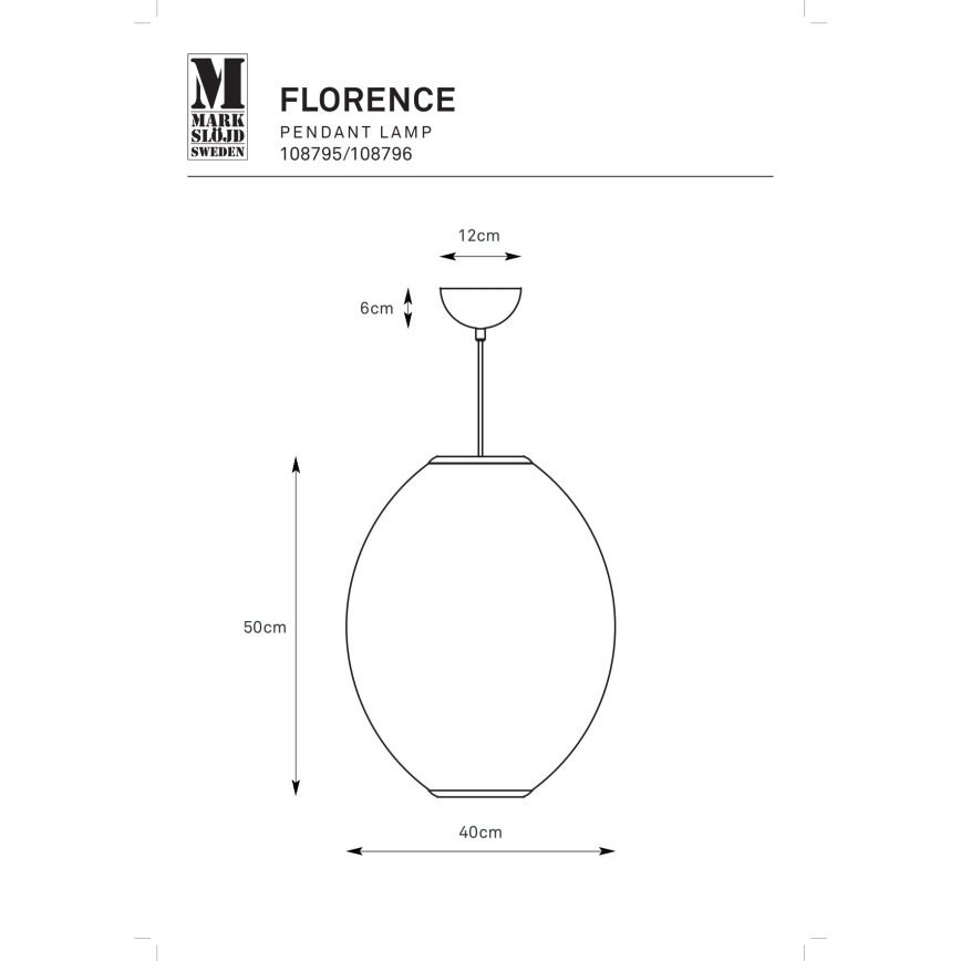 Markslöjd 108795 - Lampadario a sospensione con filo FLORENCE 1xE27/40W/230V nero