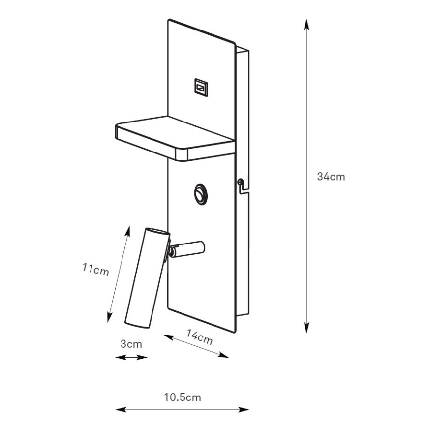Markslöjd 109018 - Faretto LED da parete con mensola e porta USB CARICA LED/4W/230V nero