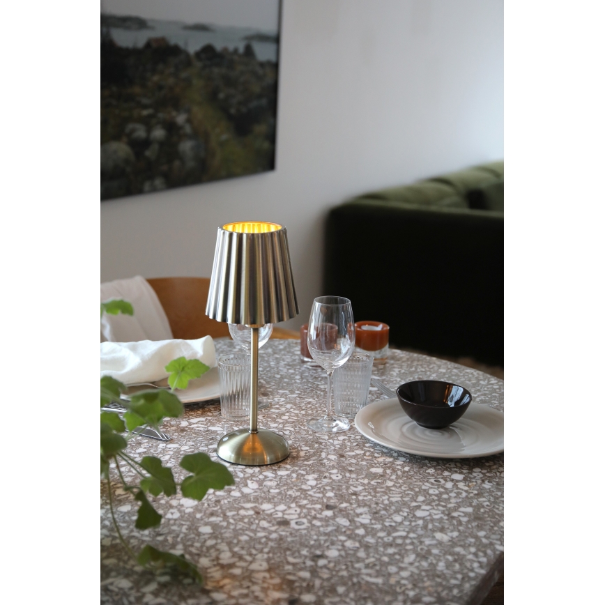 Markslöjd 109127 - Lampada da tavolo a LED dimmerabile e ricaricabile con controllo touch CELIA 1xE14/2W/2000 mAh ottone