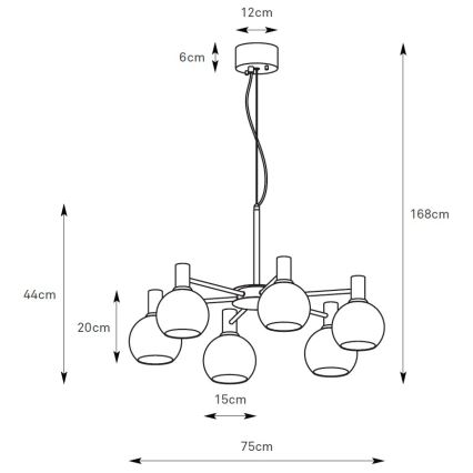 Markslöjd 109153 - Suspension sur câble AMBRA 6 x E14, 40 W max., 230 V, Ø 75 cm, doré / beige fumé