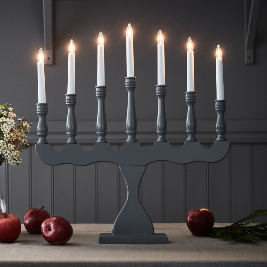 Markslöjd 705813 - Weihnachtsleuchter SVANEHOLM 7xE10/3W/230V Kiefer/Grau