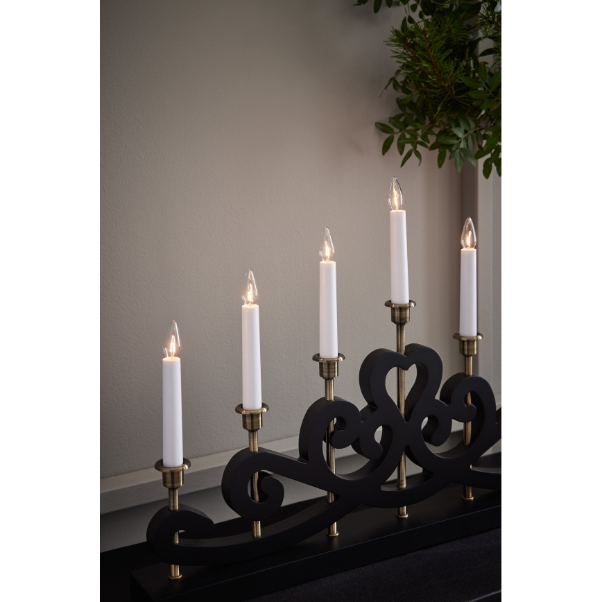 Markslöjd 705966 - Candelabro natalizio NIGHTFALL 7xE10/3W/230V nero/ottone