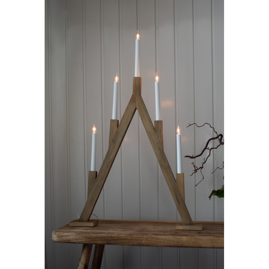 Markslöjd 706161 - Candelabro natalizio BJURFORS 5xE10/3W/230V marrone
