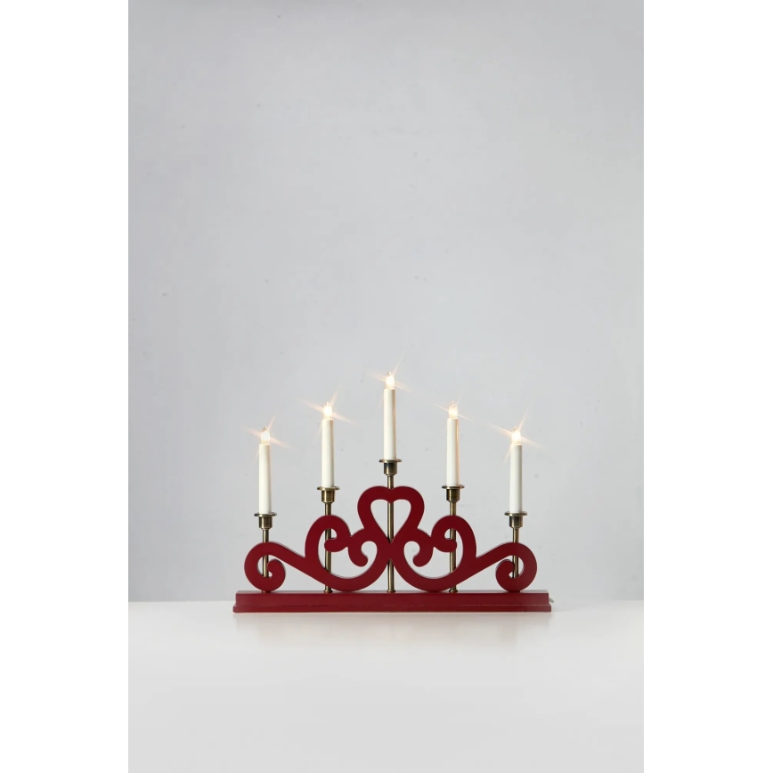 Markslöjd 706211 - Candelabro natalizio ENEBY 5xE10/3W/230V rosso/ottone