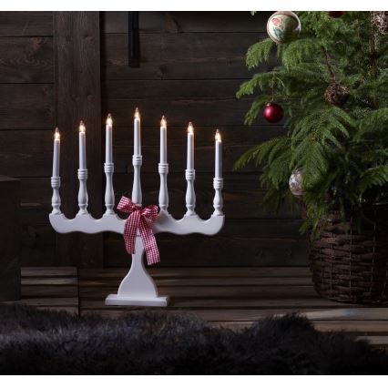 Markslöjd 8004 - Candelabro natalizio SVANEHOLM 7xE10/3W/230V bianco