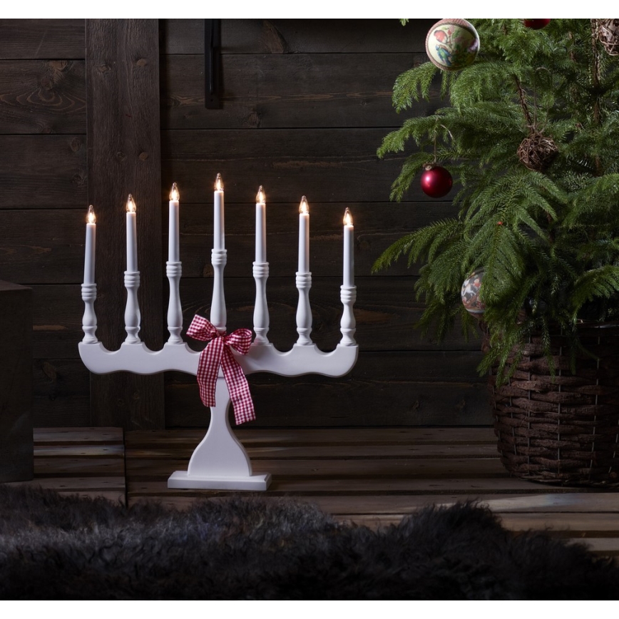 Markslöjd 8004 - Candelabro natalizio SVANEHOLM 7xE10/3W/230V bianco