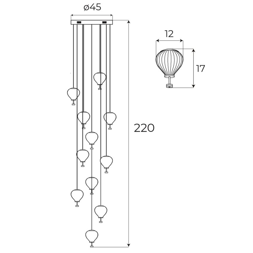 MAXLIGHT P0526D - Lampadario a sospensione con filo LED dimmerabile PALLONCINI 11xLED/6W/230V diametro 45 cm limpido/beige/fumé