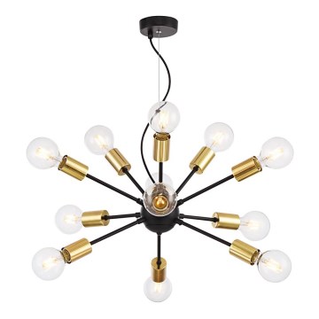 Maytoni T546PL-12B - Lampadario a sospensione JACKSON su cavo, 12xE27/7W/230V, nero/oro