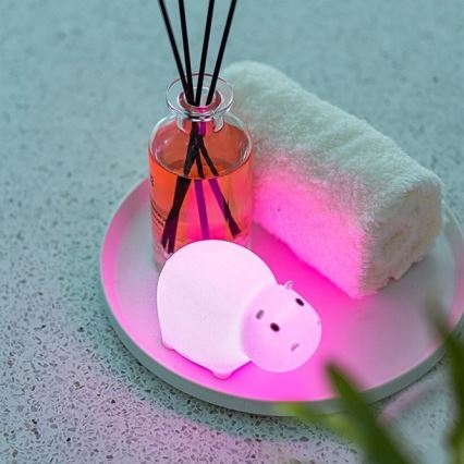 MegaLight - LED RGB Ricaricabile per bambini touch lampada per vasca da bagno SWIMMY HIPPO LED/5V IP67