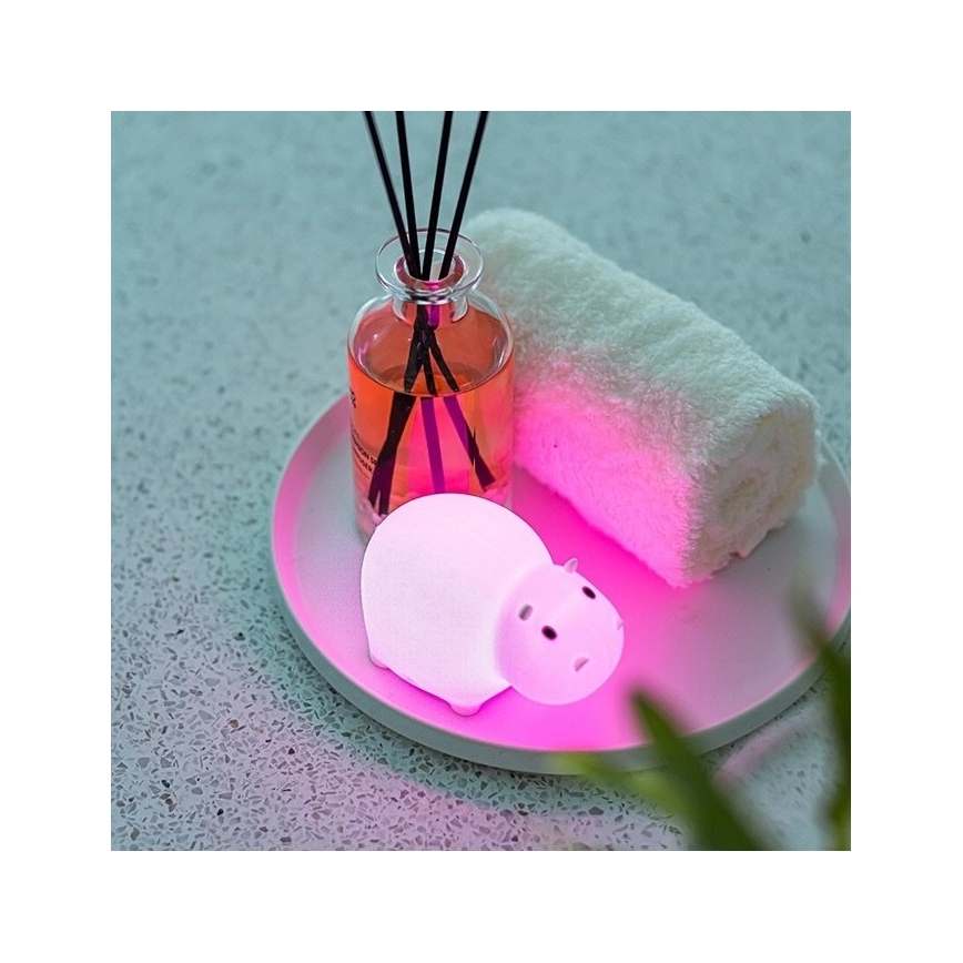 MegaLight - LED RGB Ricaricabile per bambini touch lampada per vasca da bagno SWIMMY HIPPO LED/5V IP67