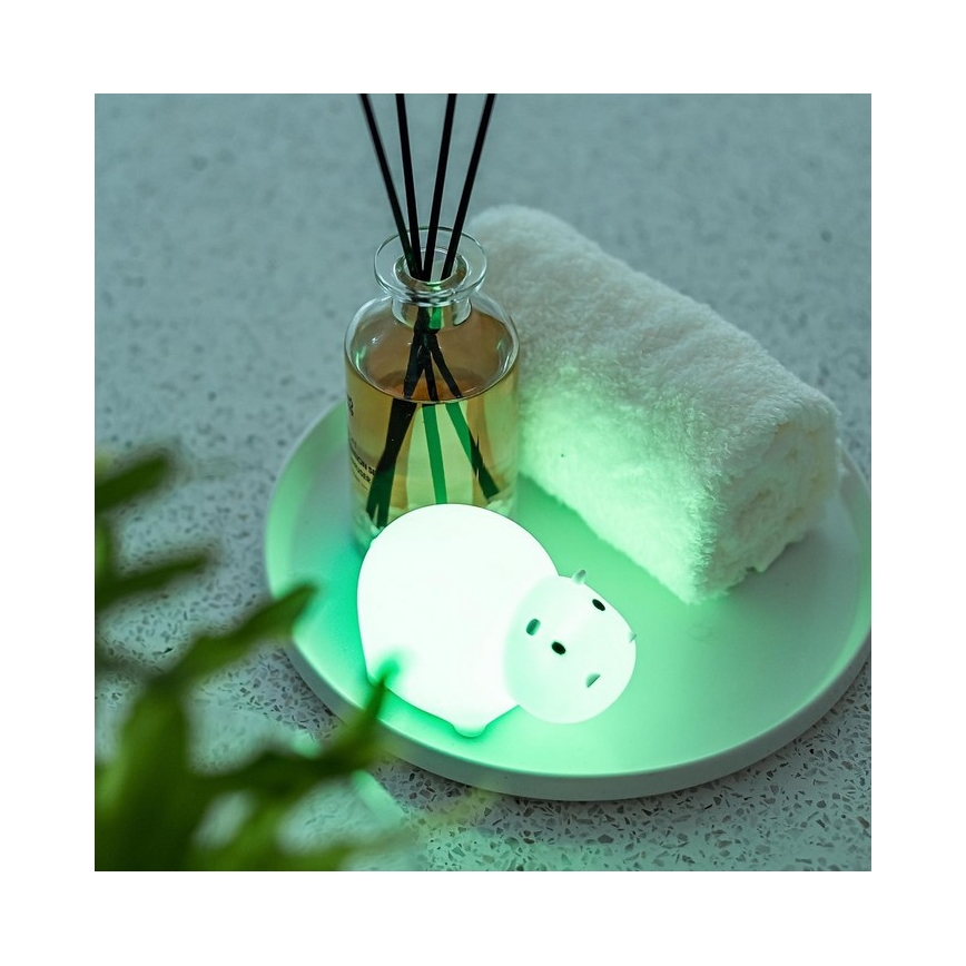 MegaLight - LED RGB Ricaricabile per bambini touch lampada per vasca da bagno SWIMMY HIPPO LED/5V IP67