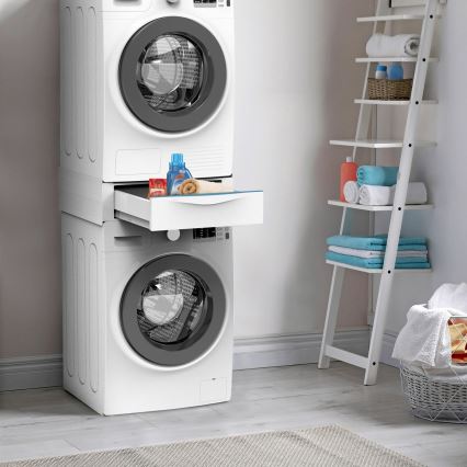 Meliconi 656112 - Zwischenbausatz für Waschmaschine und Trockner mit ausziehbarem Aufbewahrungsfach, 28 l, weiß