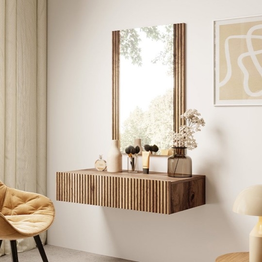 Mensola a muro + specchio a muro CON rovere wotan
