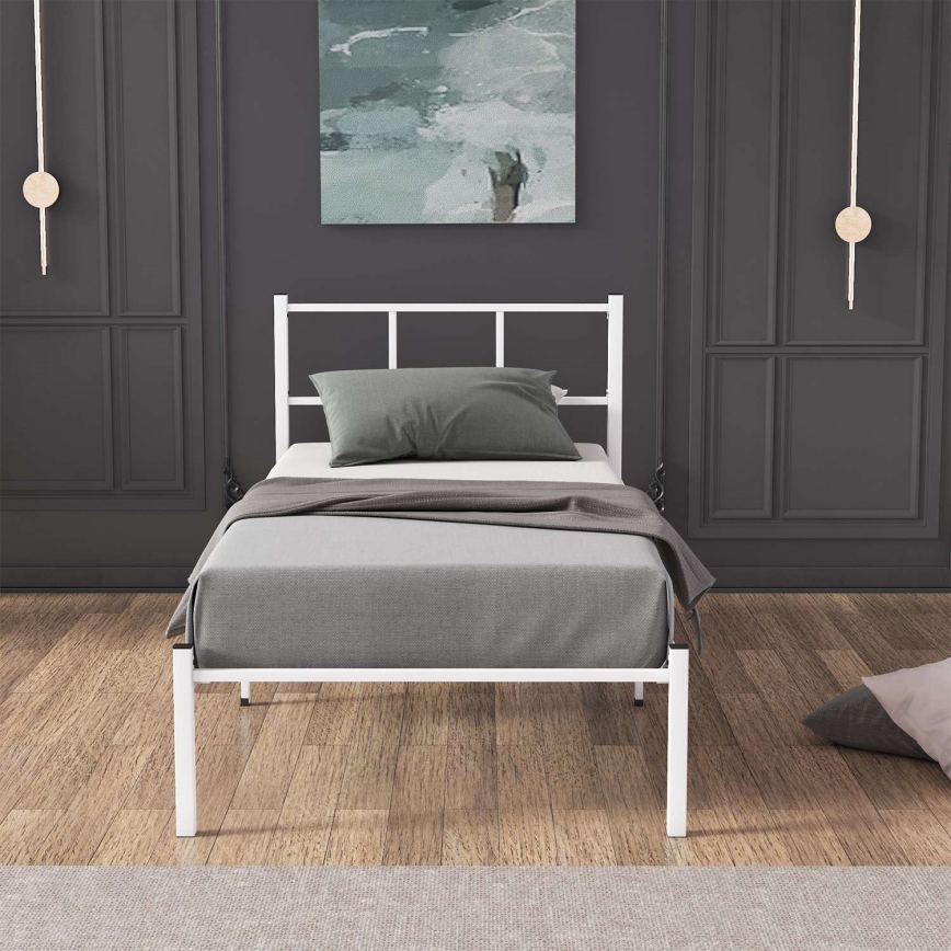 Metall-Einzelbett ROVAN 90 x 200 cm, weiß, Belastbarkeit 120 kg