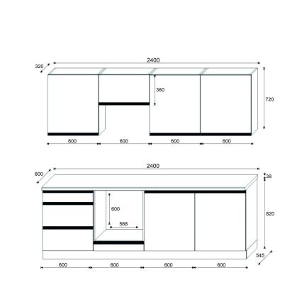 Meuble de cuisine MARINA 240 cm, finition chêne craft