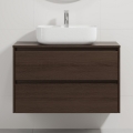Meuble de salle de bains avec lavabo TRONDHEIM/KRISTIANSAND 90x57x46 cm noyer/blanc