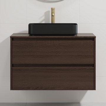 Meuble de salle de bains avec lavabo TRONDHEIM/LJORDAL 90x57x46 cm noyer/noir