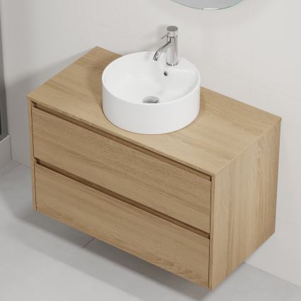 Meuble de salle de bains avec lavabo TRONDHEIM/VIKEDAL 90x57x46 cm chêne/blanc