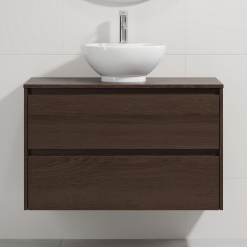 Meuble de salle de bains avec vasque TRONDHEIM/DRAMMEN 90x57x46 cm noyer/blanc