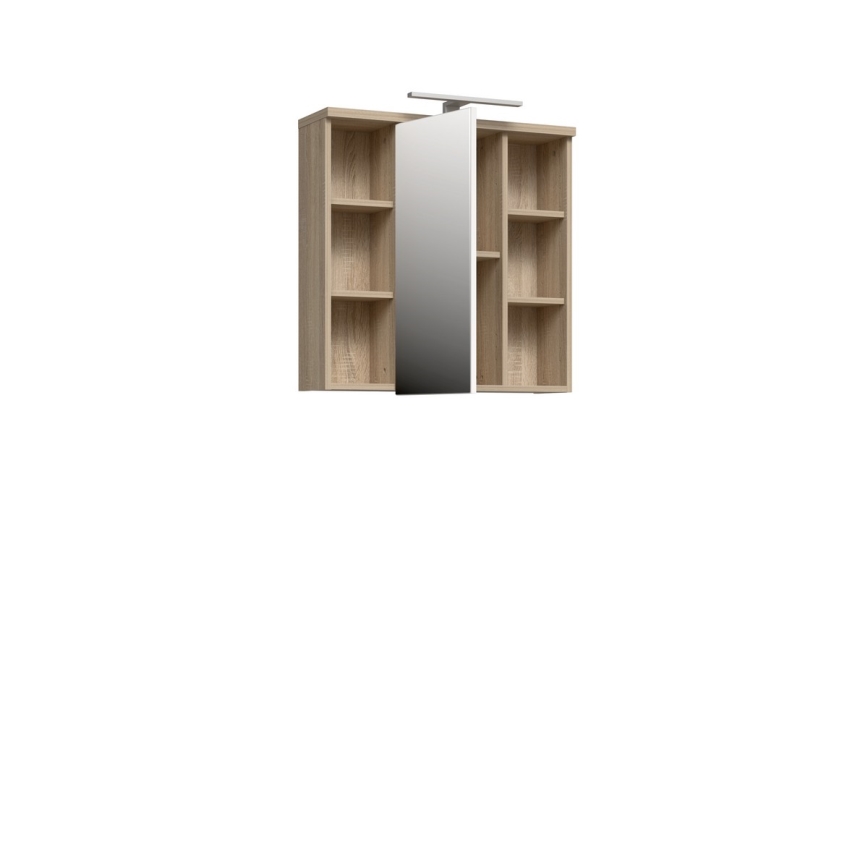 Meuble de salle de bains mural avec miroir VENOM blanc/chêne Sonoma