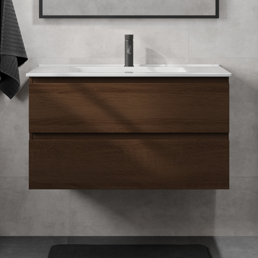 Meuble-lavabo KENWOOD 91 cm, noyer/blanc