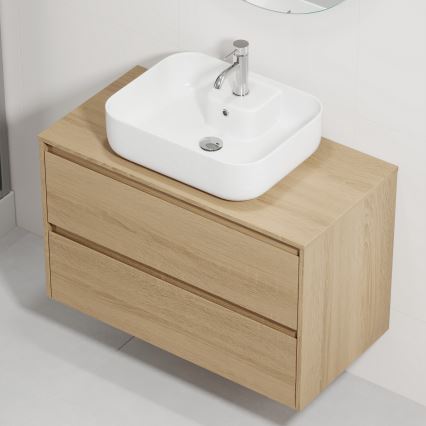 Meuble-lavabo TRONDHEIM/KRISTIANSAND 90 x 57 x 46 cm, chêne/blanc