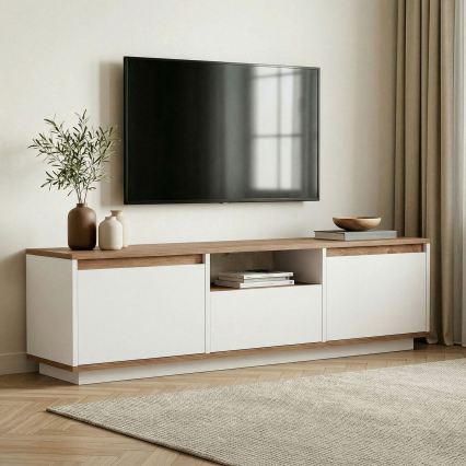 Meuble TV KREDE 160 x 30 cm, blanc/pin