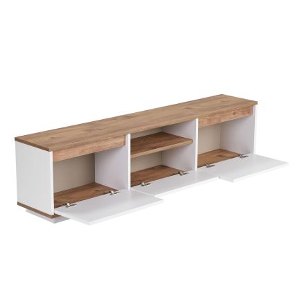 Meuble TV KREDE 160 x 30 cm, blanc/pin