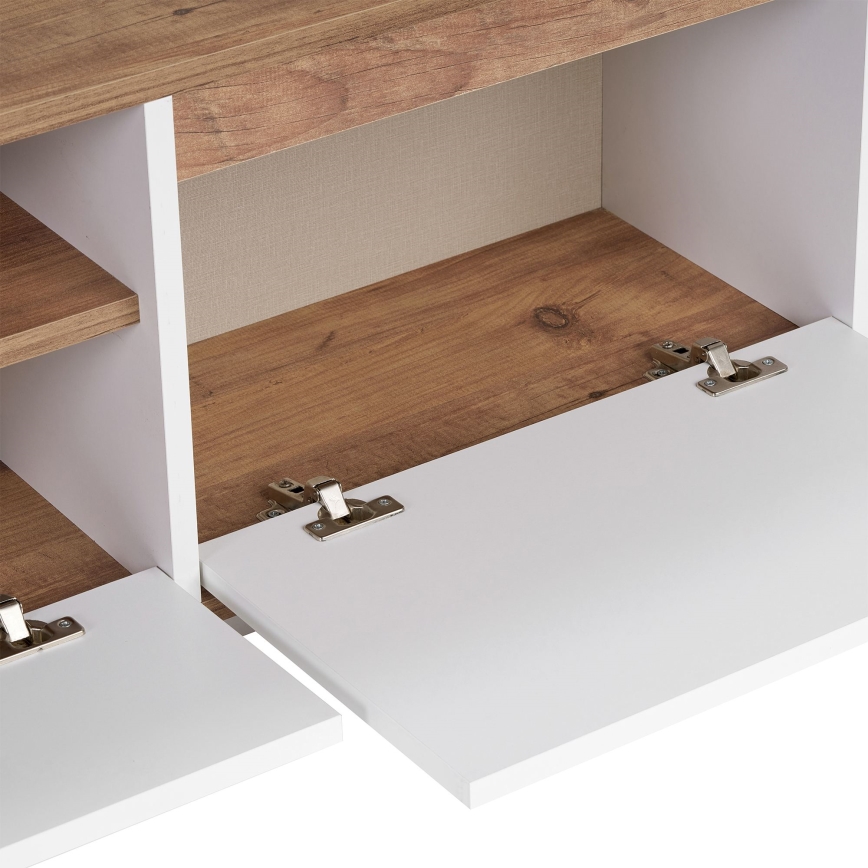 Meuble TV KREDE 160 x 30 cm, blanc/pin