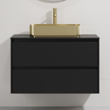 Meuble vasque TRONDHEIM/LJORDAL 90x57x46 cm noir/laiton