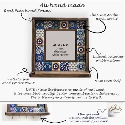 Miroir mural 33x32,5 cm pin/bleu